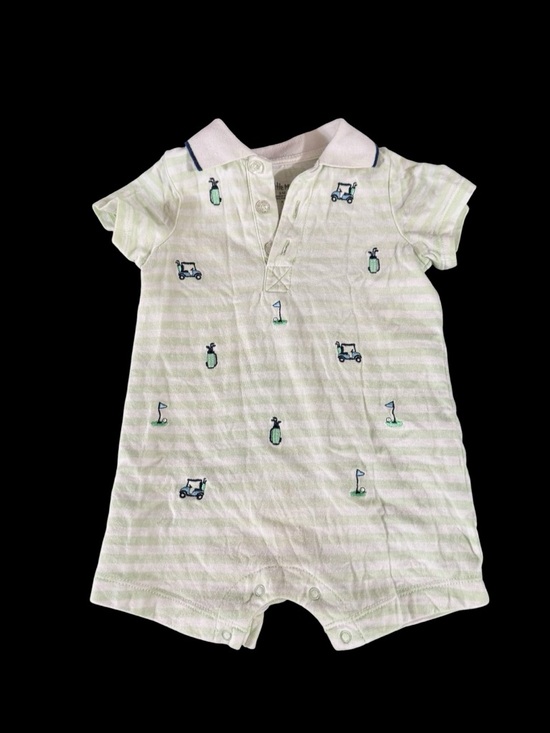 Little Me Other - Little Me Green & White Striped Golf Embroidered Polo One-Piece